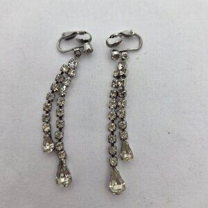 Mid-Century Sparkle: Vintage Rhinestone Waterfall Clip-On Earrings